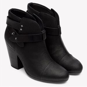 Rag & Bone Harrow Black Leather Heel Ankle Booties Boots size 36